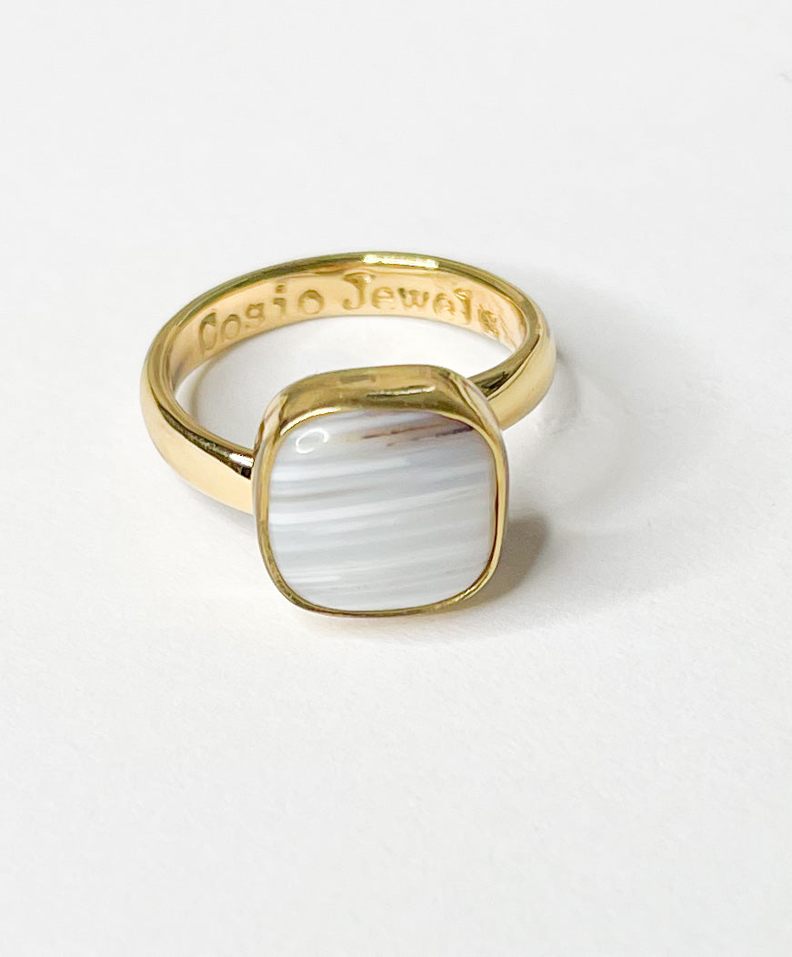 Dainty White Agate Square Ring-Alchemia