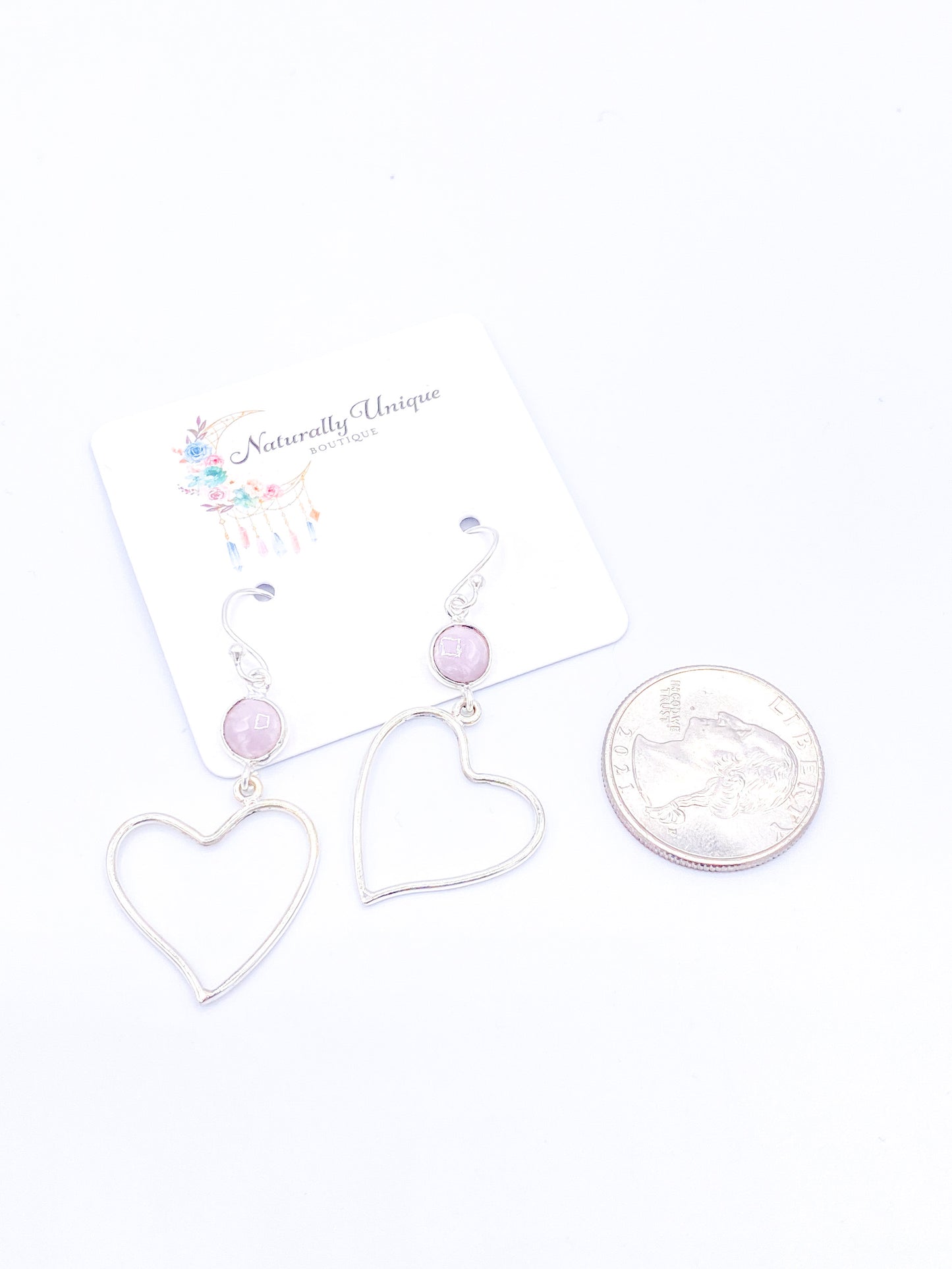 Pink Kunzite Heart Dangles - Solid Sterling Silver