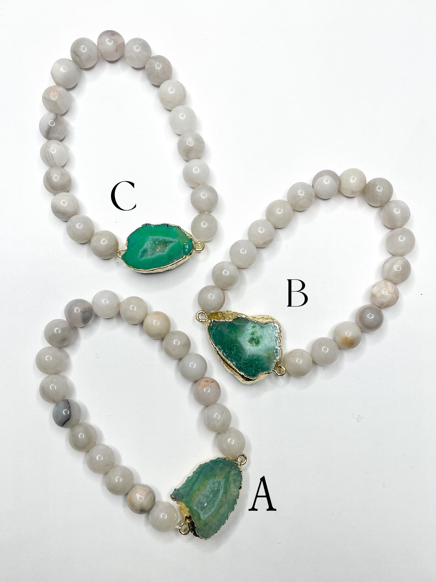 Green Druzy Agate Stretch Bracelet - 109