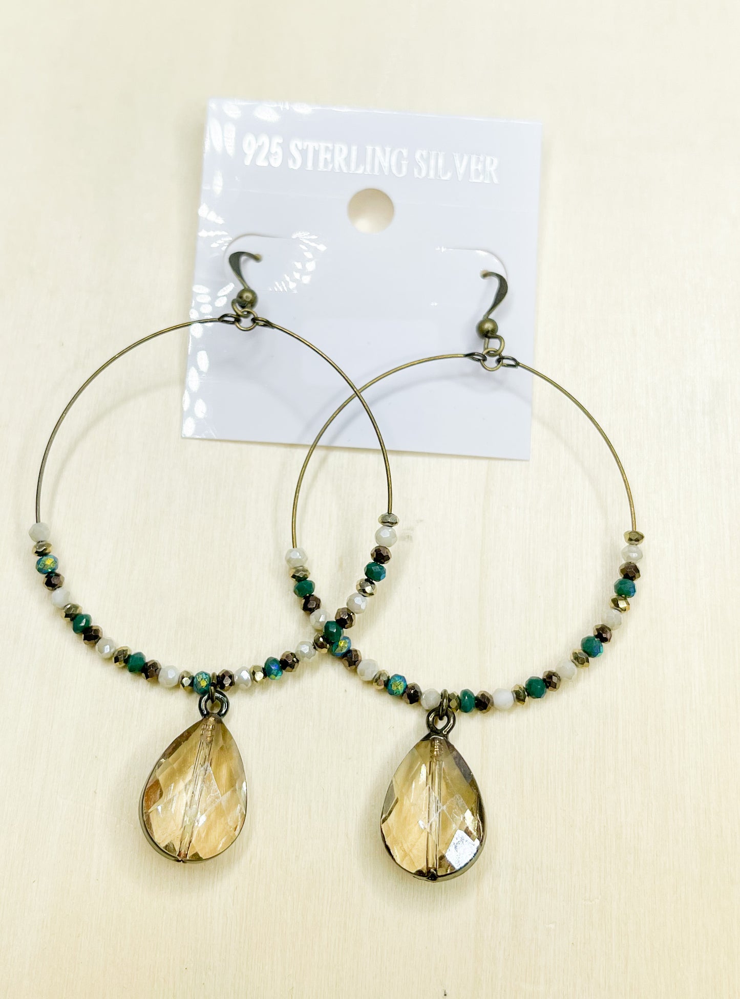 Dangle Hoops W Natural Stone-Solid sterling Silver
