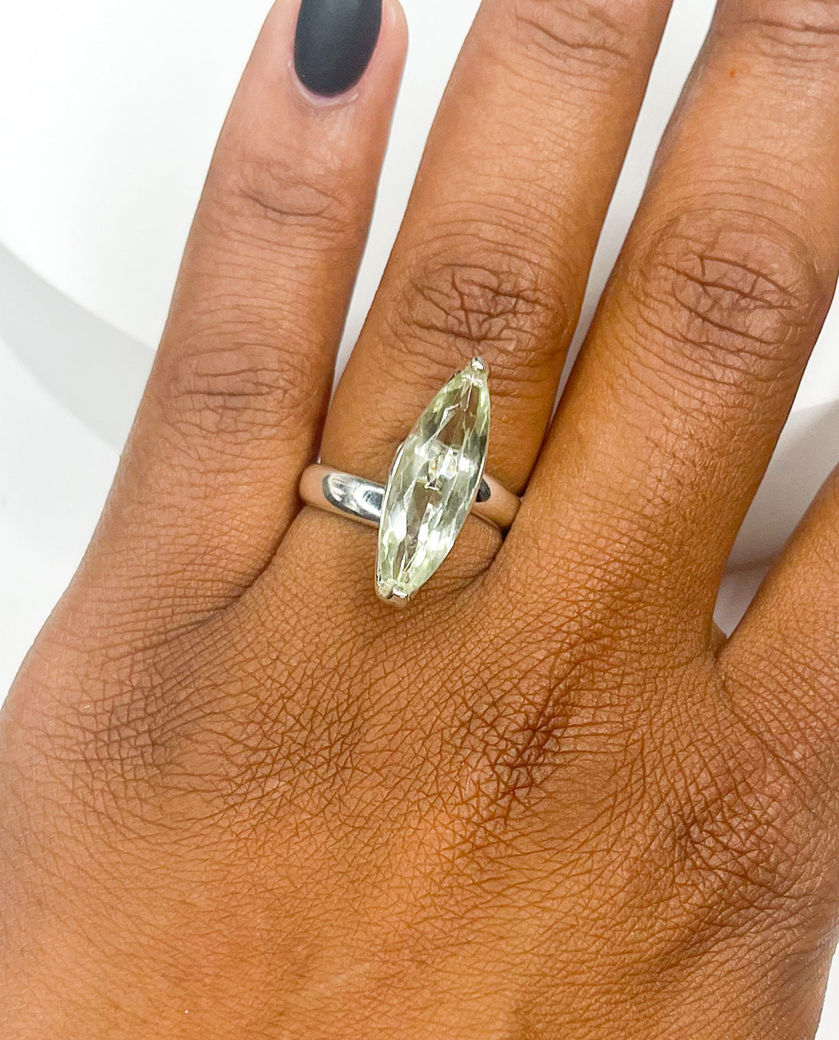 Green Amethyst Prong Set Ring-Solid Sterling Silver
