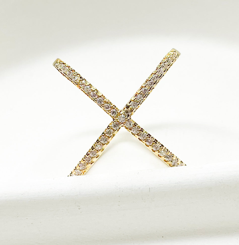 Criss Cross Gold CZ Sized Ring-Rhodium