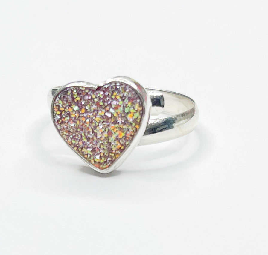 Peach Druzy Dainty Ring- Solid Sterling Silver