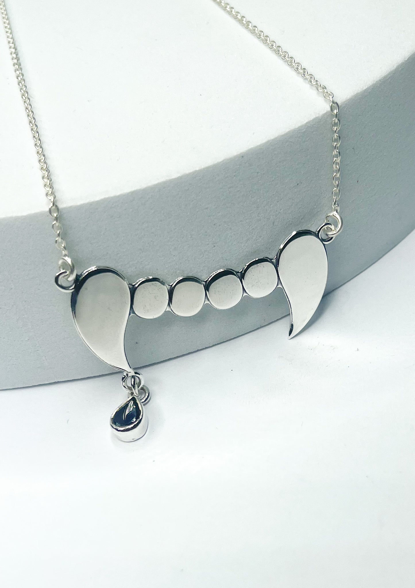 Vampire Fangs W Garnet Necklace-Solid Sterling Silver