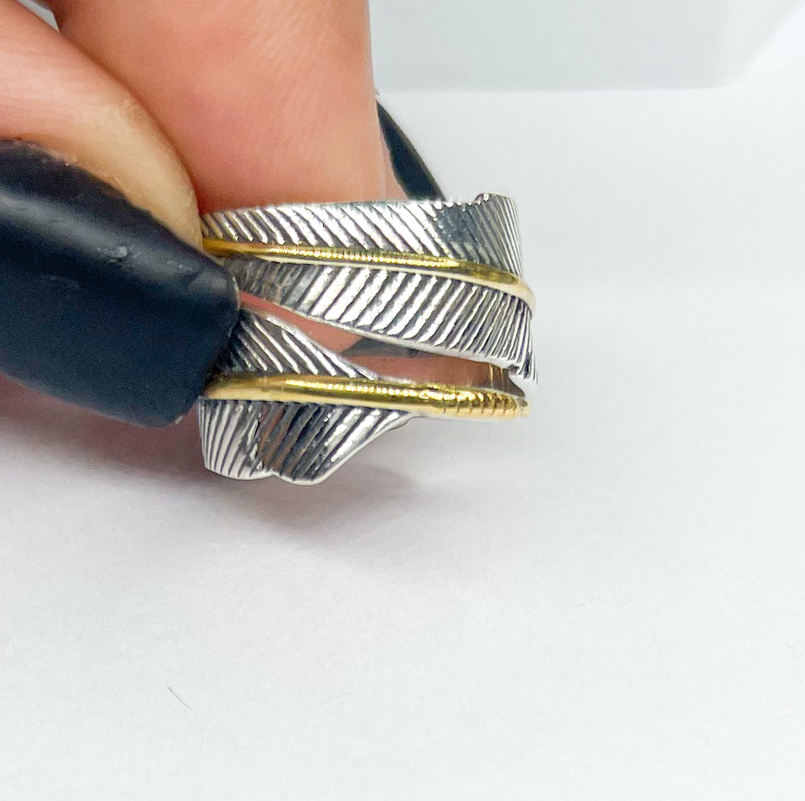 Wrap Leaf Ring W Gold Trim-Solid Sterling Silver