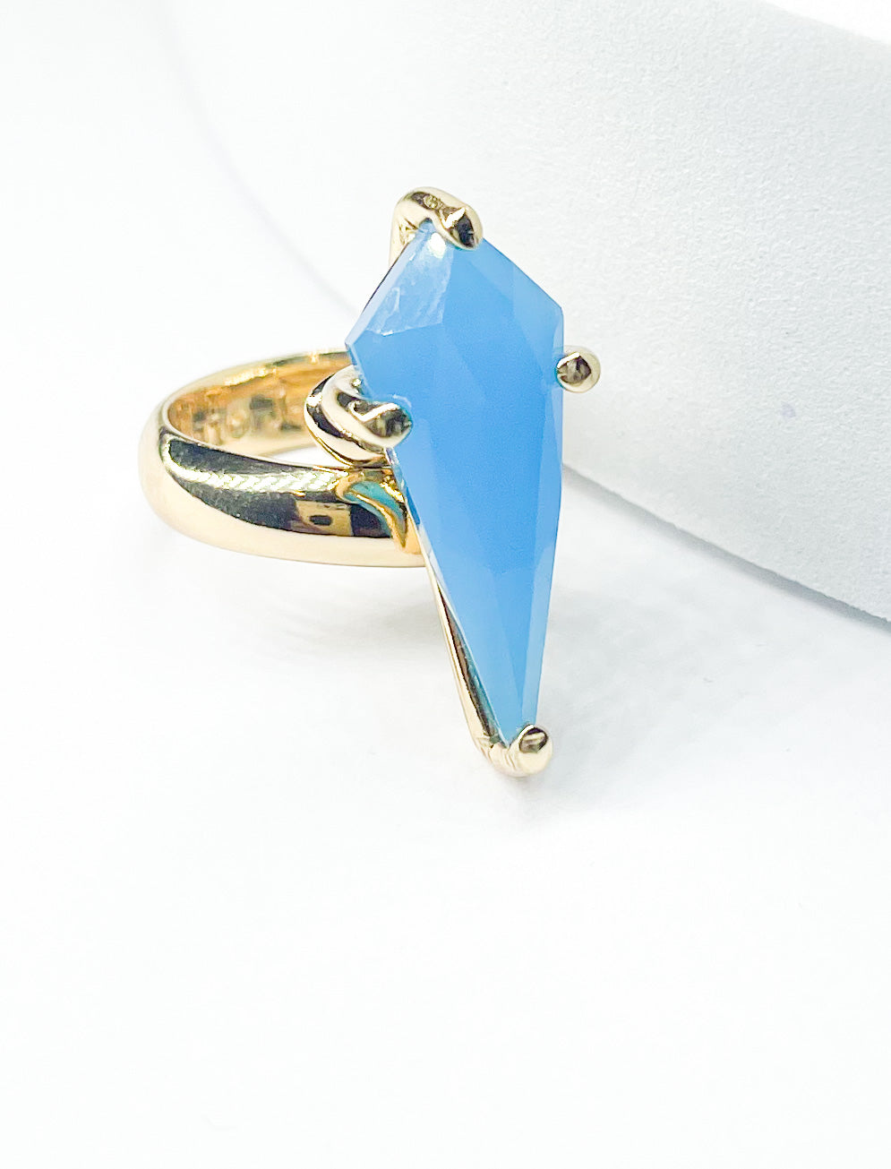 Blue Chalcedony kites Shape Prong Ring-Alchemia