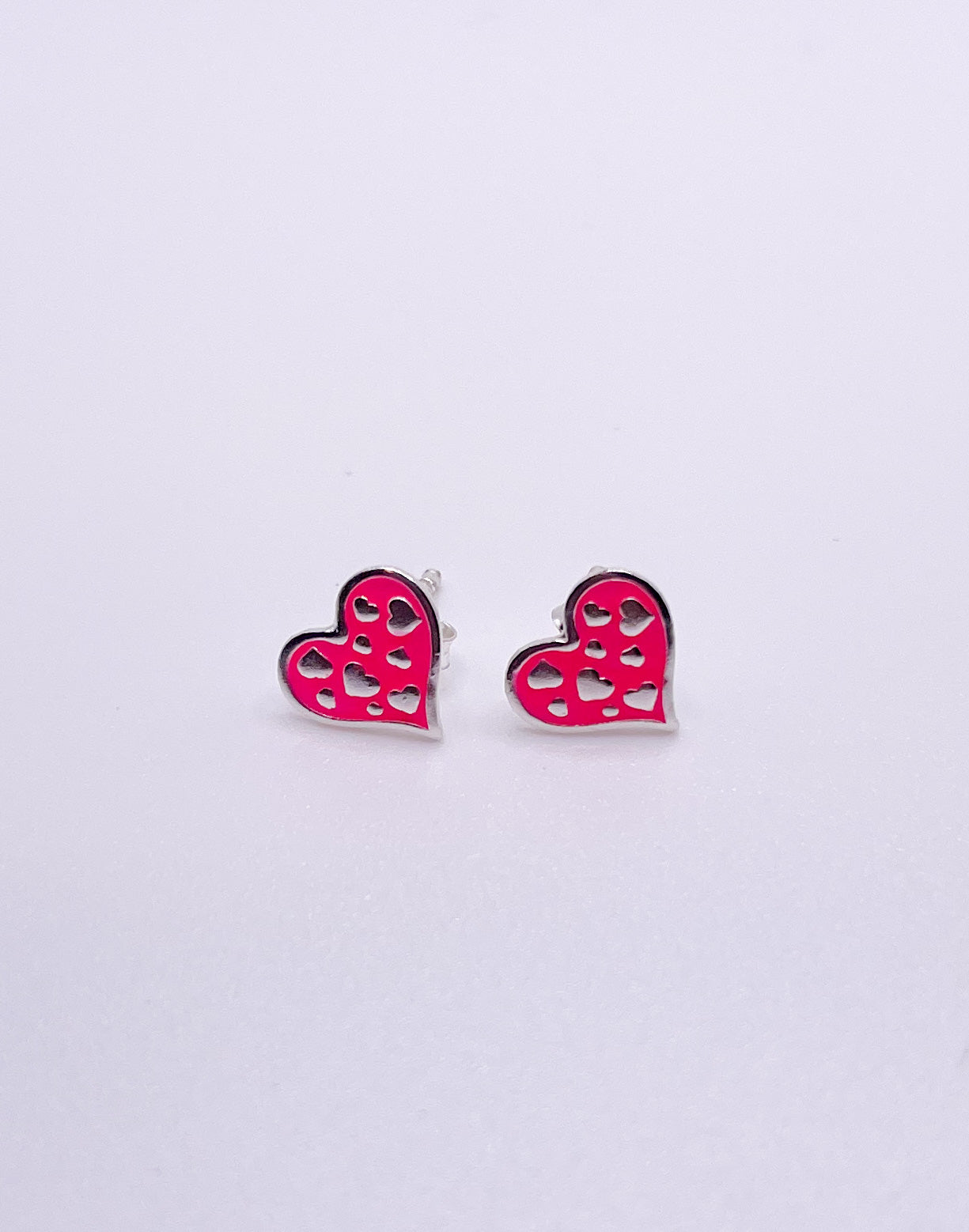 Kids Dainty Studs Solid Sterling Silver - Pink Heart