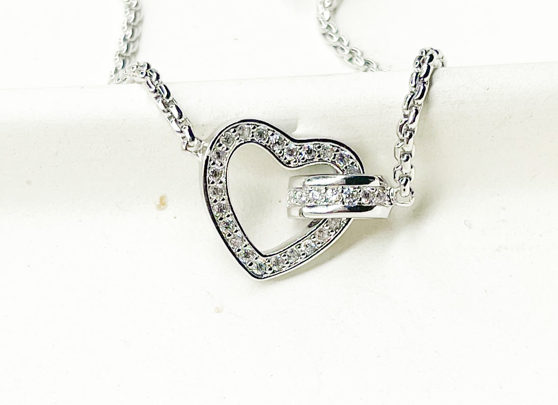 Heart CZ Bolo Bracelet-Rhodium