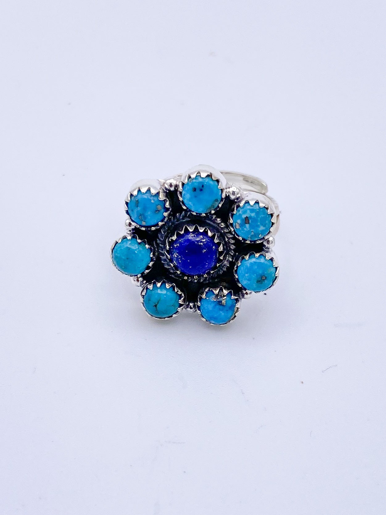 Turquoise & Lapis Flower Rings-Solid Sterling Silver