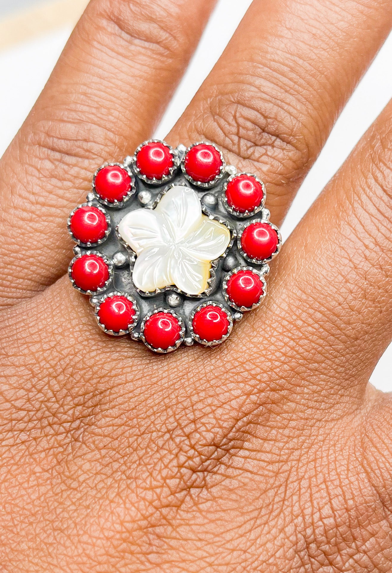 Red And MOP Ring-Solid Sterling Silver