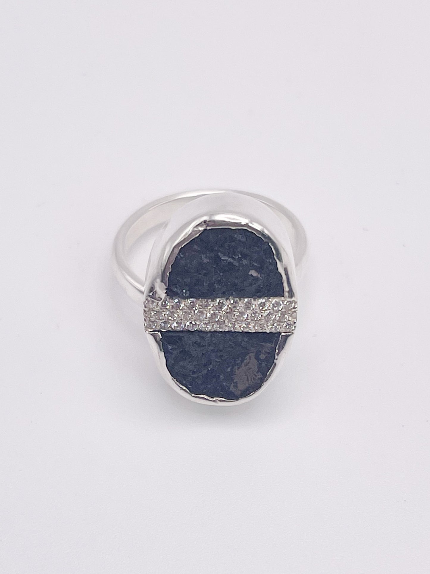 Black Druzy W Center CZ Ring-Solid sterling silver