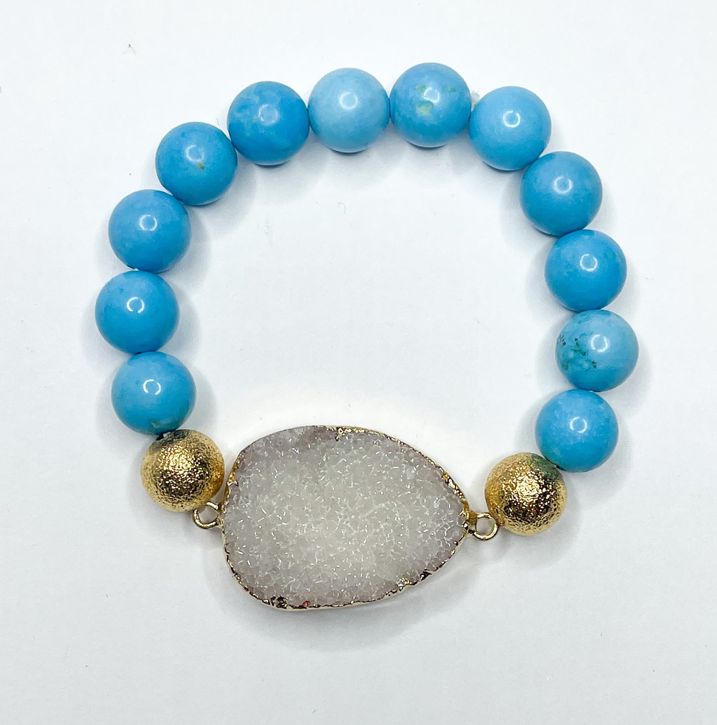 Blue Howlite w/ White Druzy Stretch Bracelet - 163