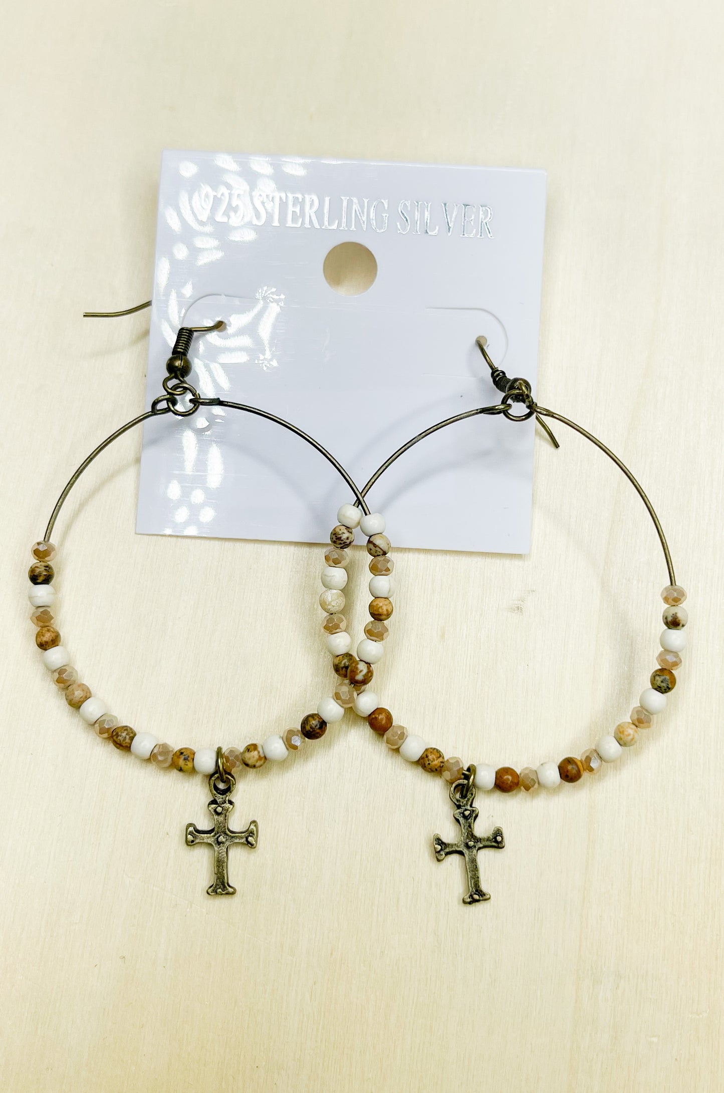 Dangle Hoops W Cross-Solid Sterling Silver