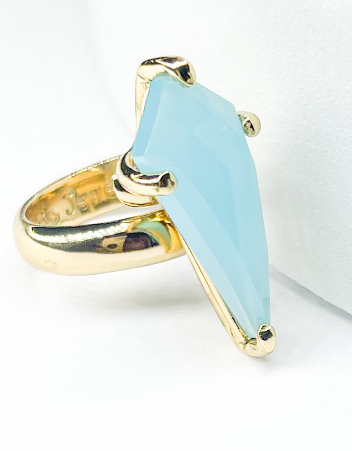 Aqua Blue Chalcedony kites Shape Prong Ring-Alchemia