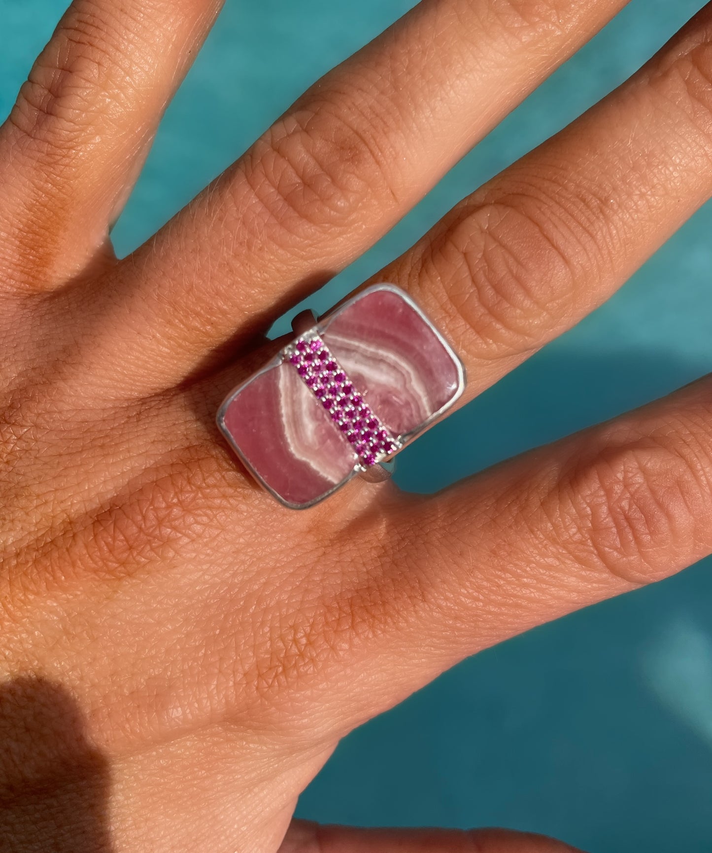 Rhondonite & CZ Ring - Solid Sterling Silver