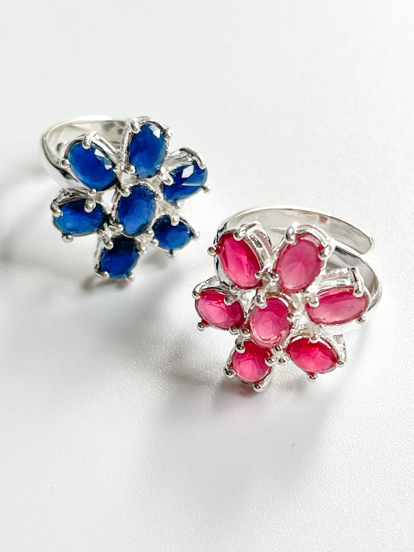 Sapphire Flower Rings - Sterling Silver