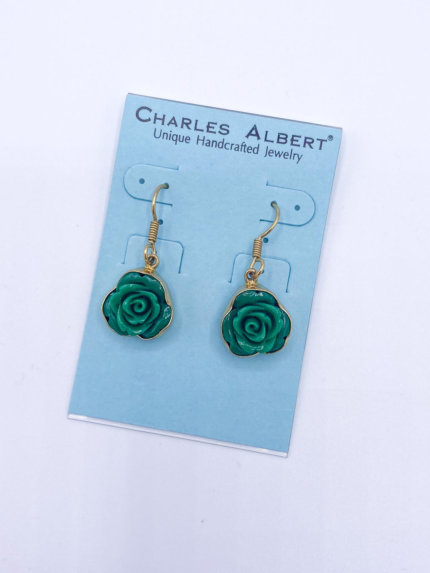 Green Resin Rose Dangle Earrings - Alchemia