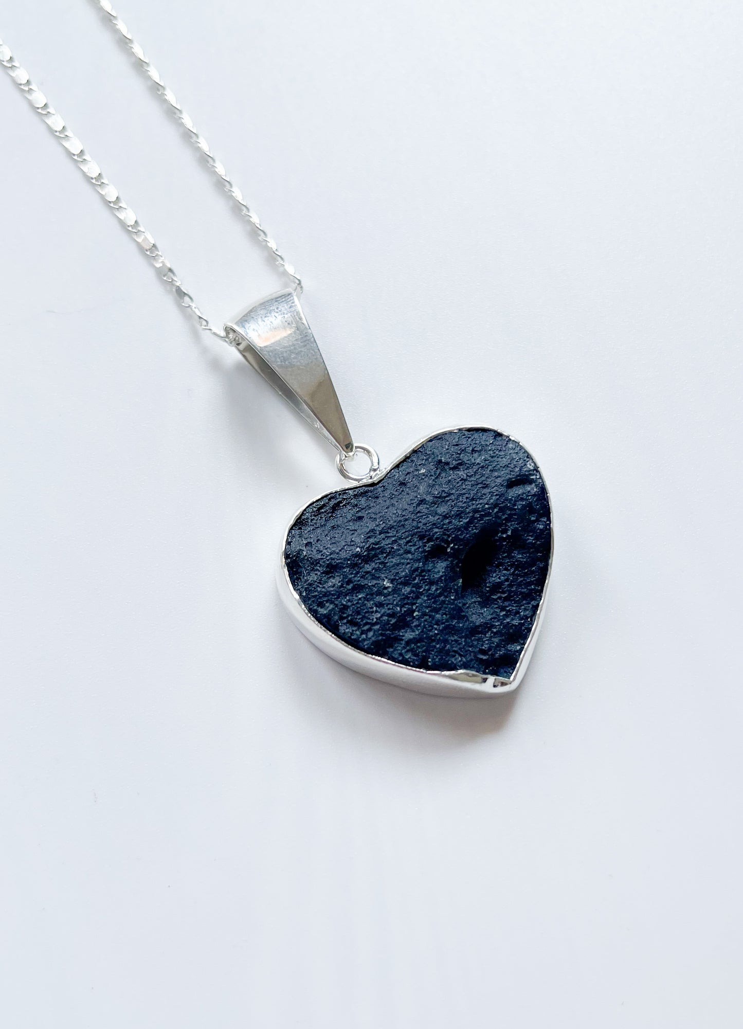 Tektite Heart Pendant - Sterling Silver