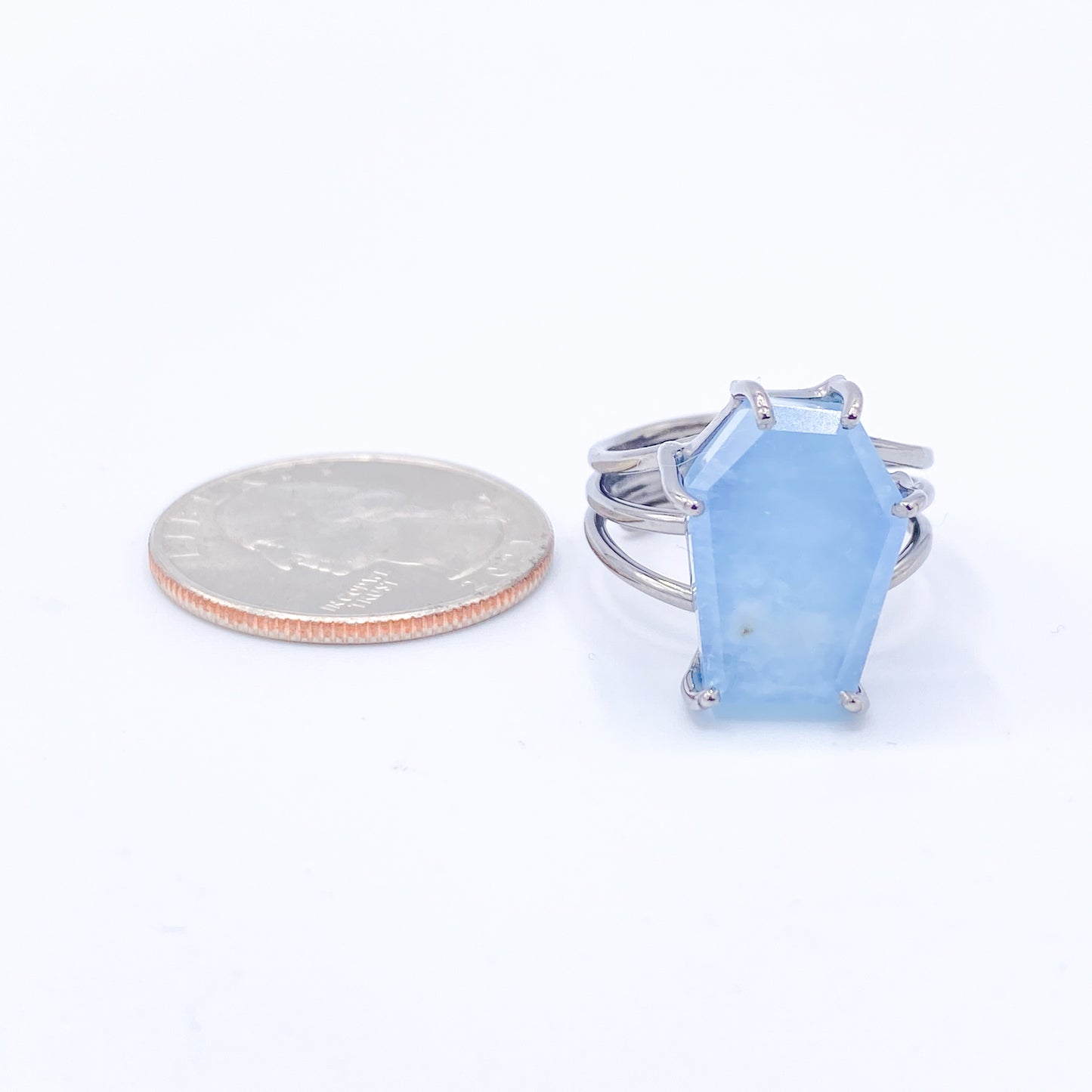 Prong Aquamarine Coffin Adjustable Ring