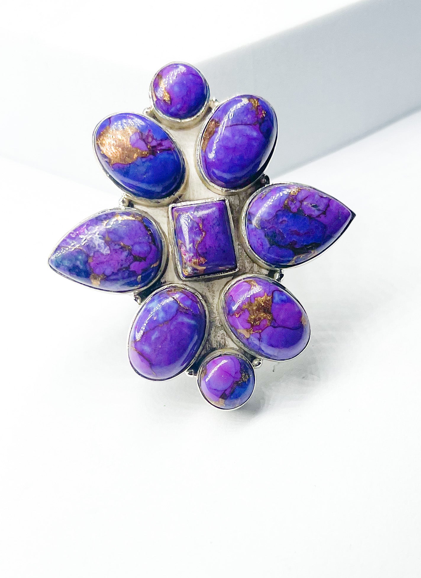 Purple and Copper Infused Turquoise Ring -Solid Sterling Silver