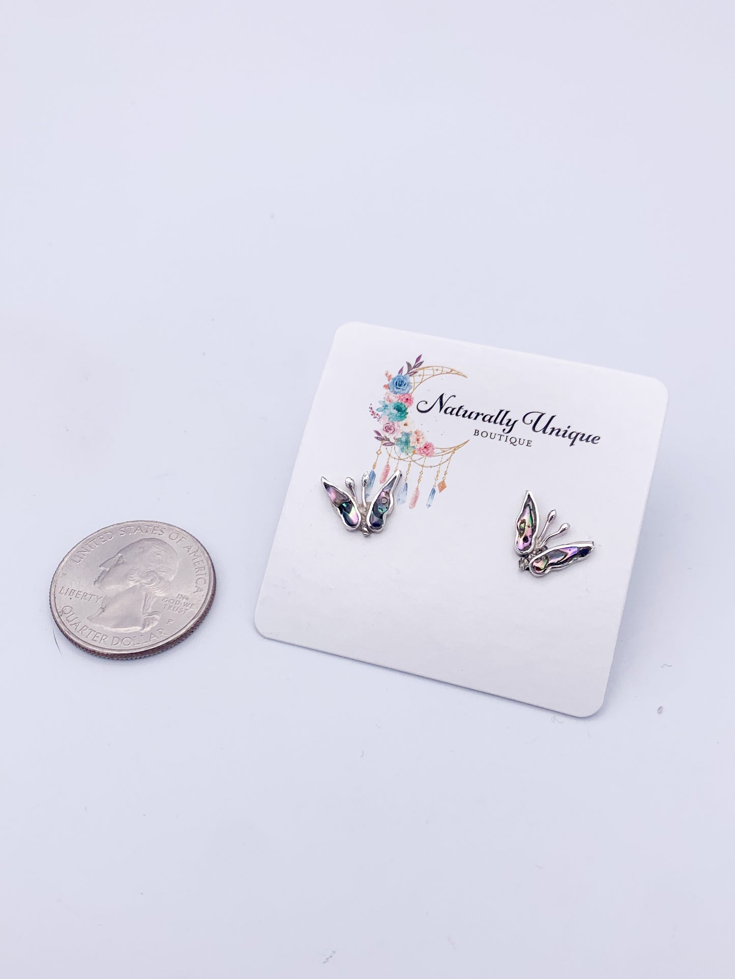 Dainty Abalone Butterfly Stud Post Earrings-Solid Sterling Silver