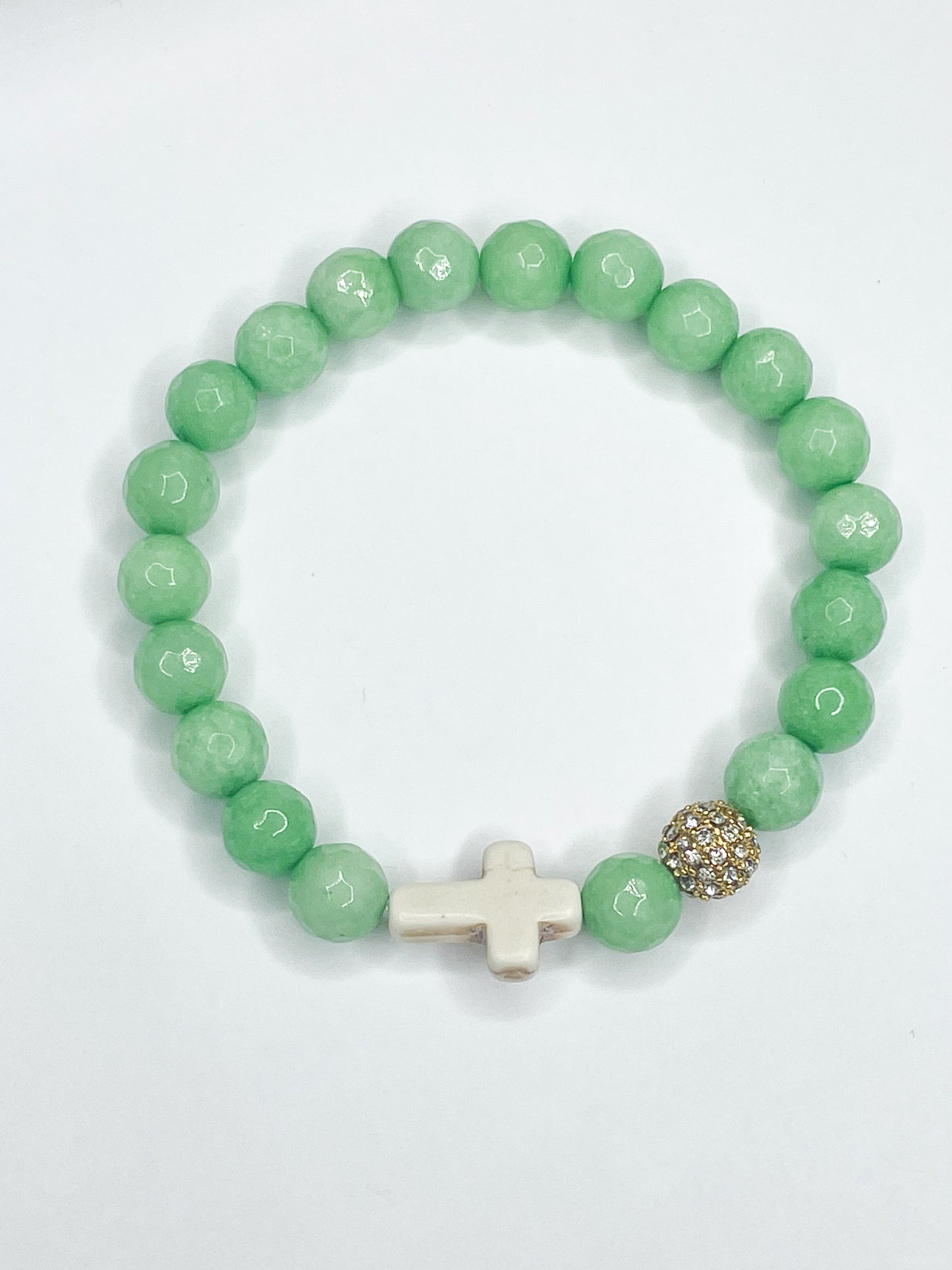 Green Quartz Cross Stretch Bracelet - 194