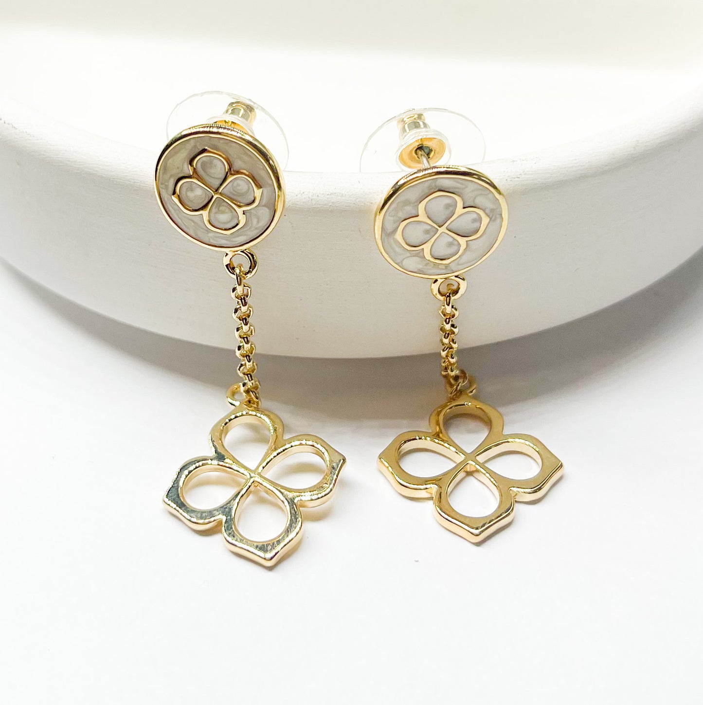 Gold Lotus Dangles-Rhodium