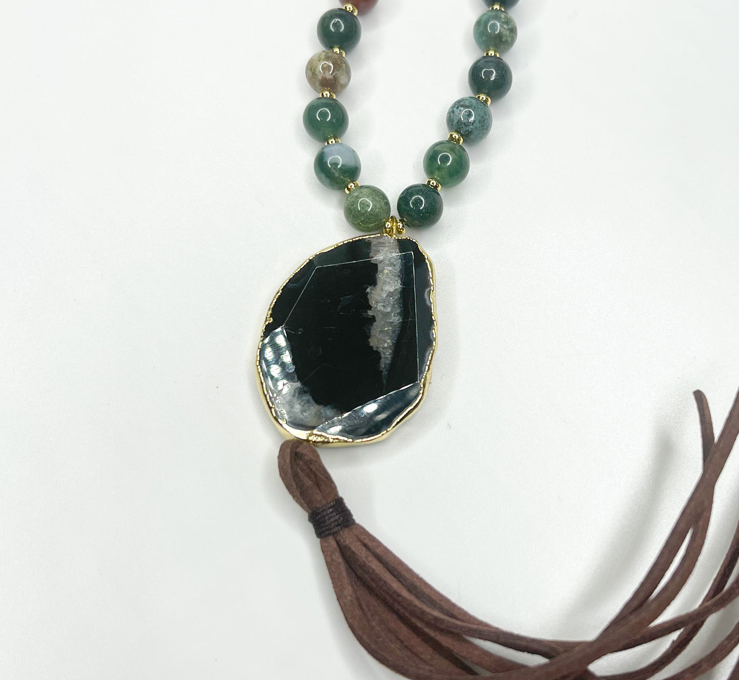 Moss Agate beaded Necklace W dendrite