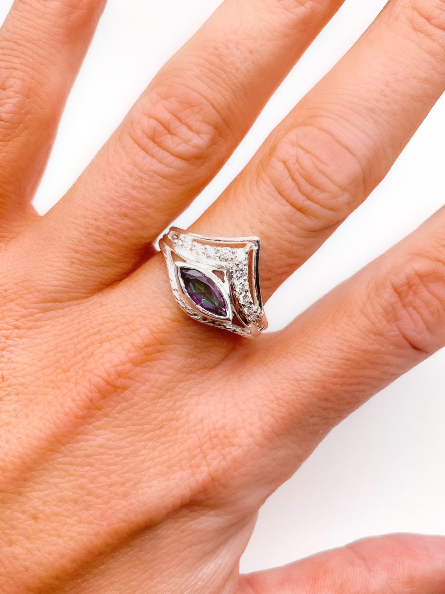 Mystic Quartz Elegant Adjustable Ring - Solid Sterling Silver