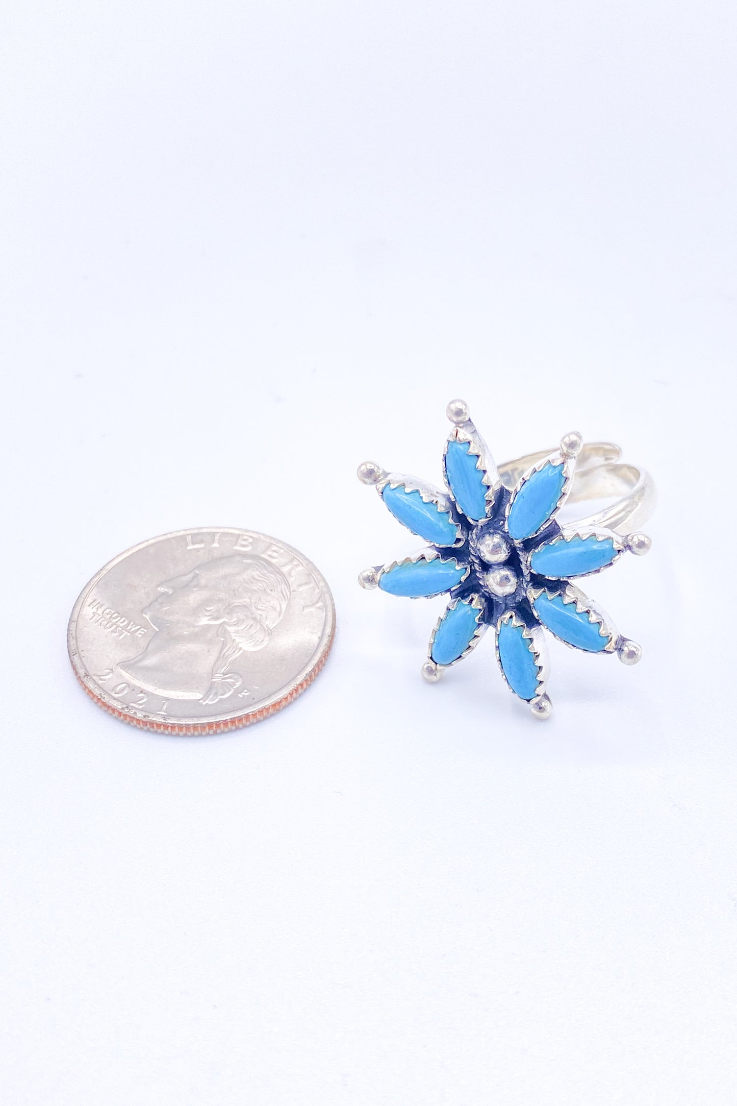Arizona Turquoise Flower Ring -Solid Sterling Silver