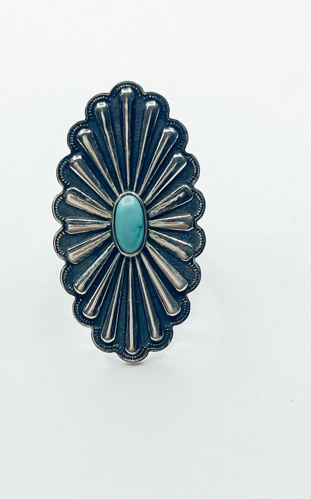 Long Silver Ring W Turquoise-Solid Sterling Silver