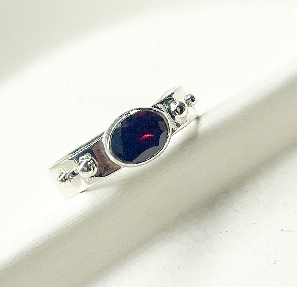 Dainty Garnet Cut Ring-Solid Sterling Silver
