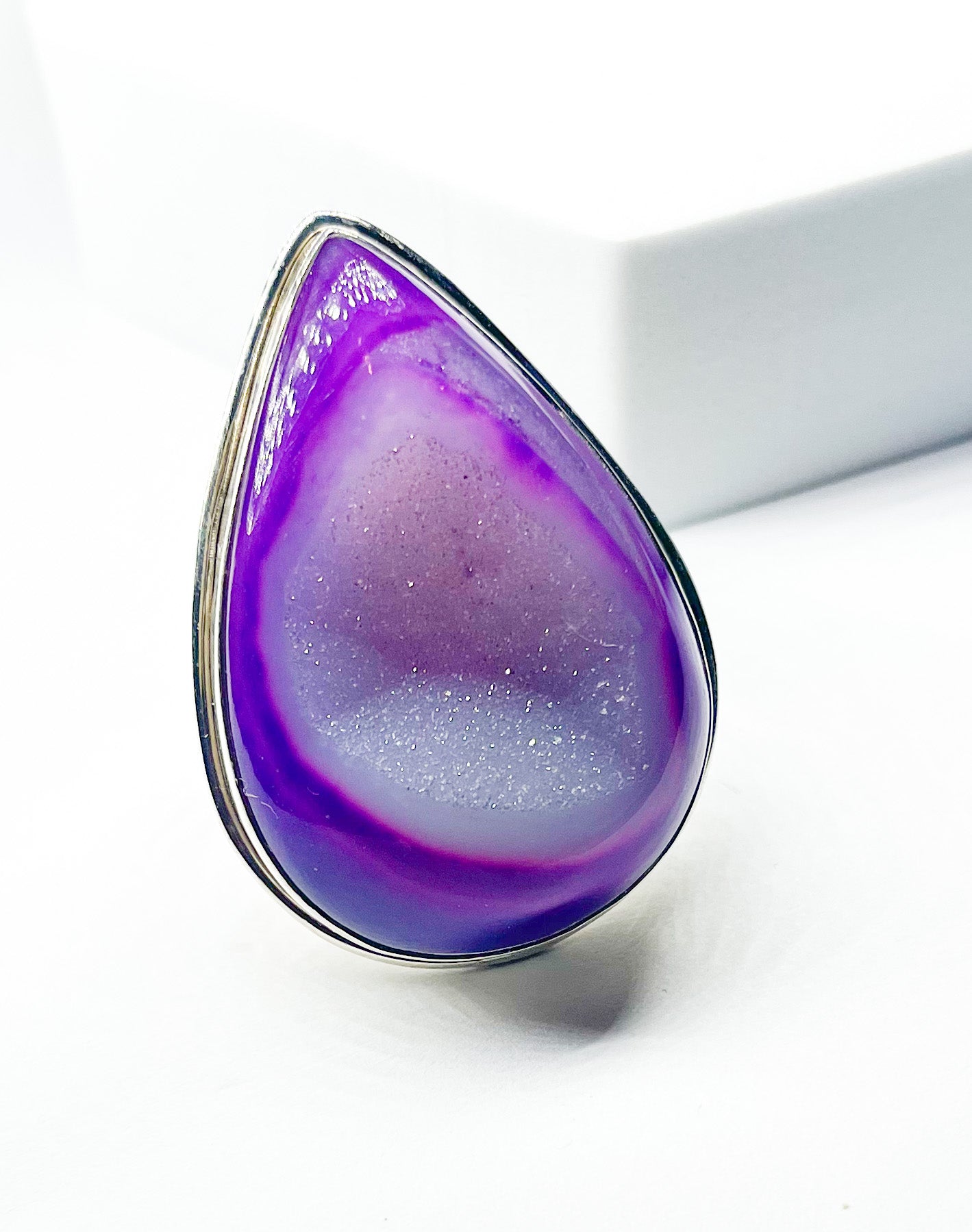 Purple Tear Druzy Statement Witth Flexcuff -Solid Sterling Silver