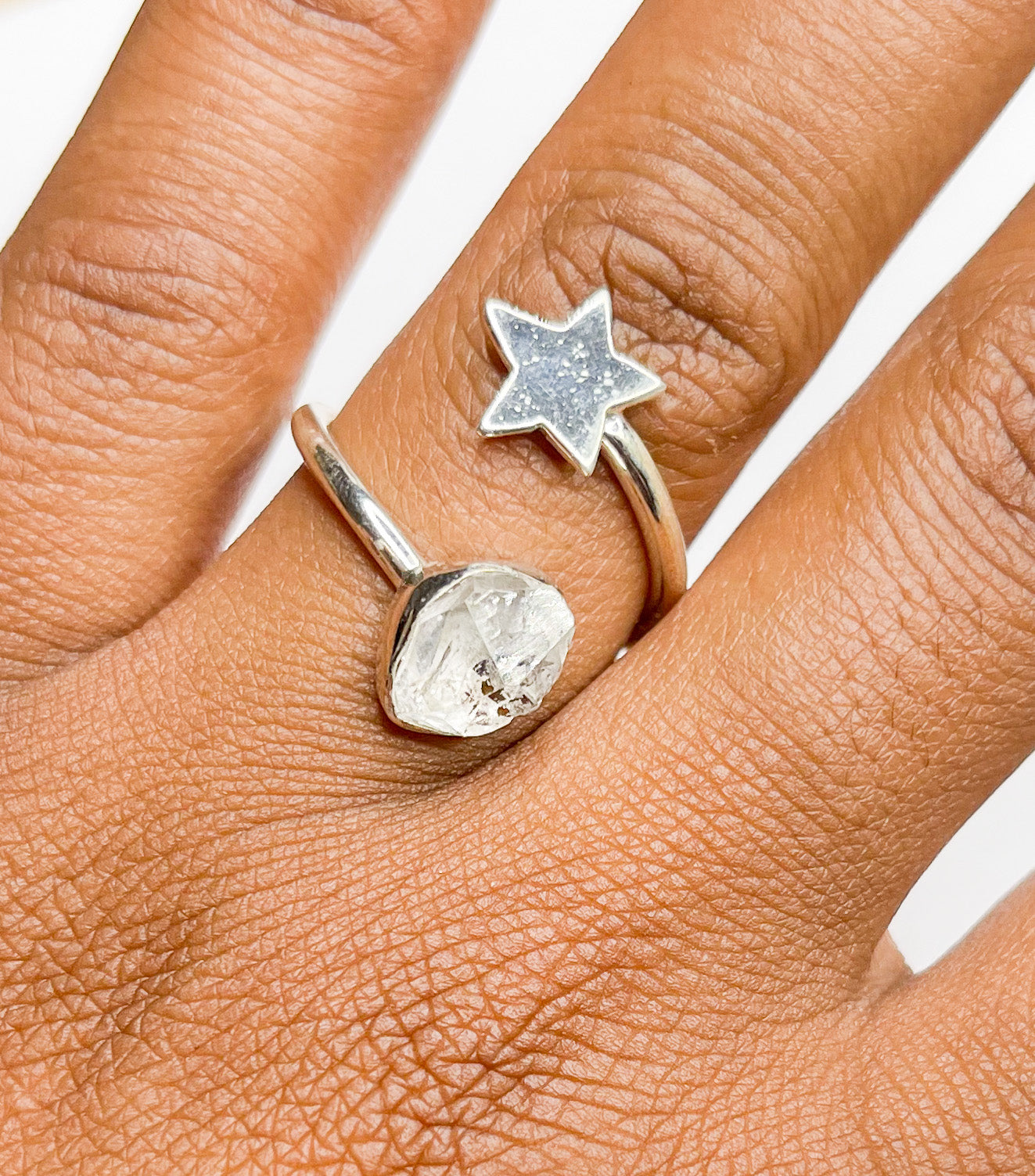 Free Form Herkimer W Star Ring-Solid Sterling Silver