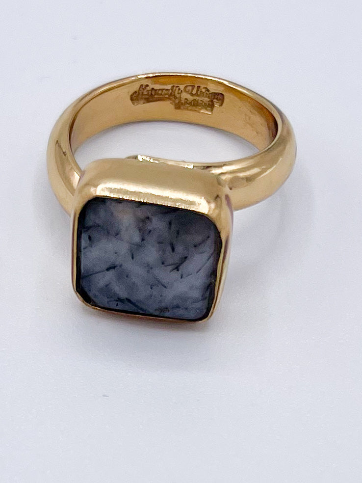Tourmalinated Square Dainty Ring-Alchemia
