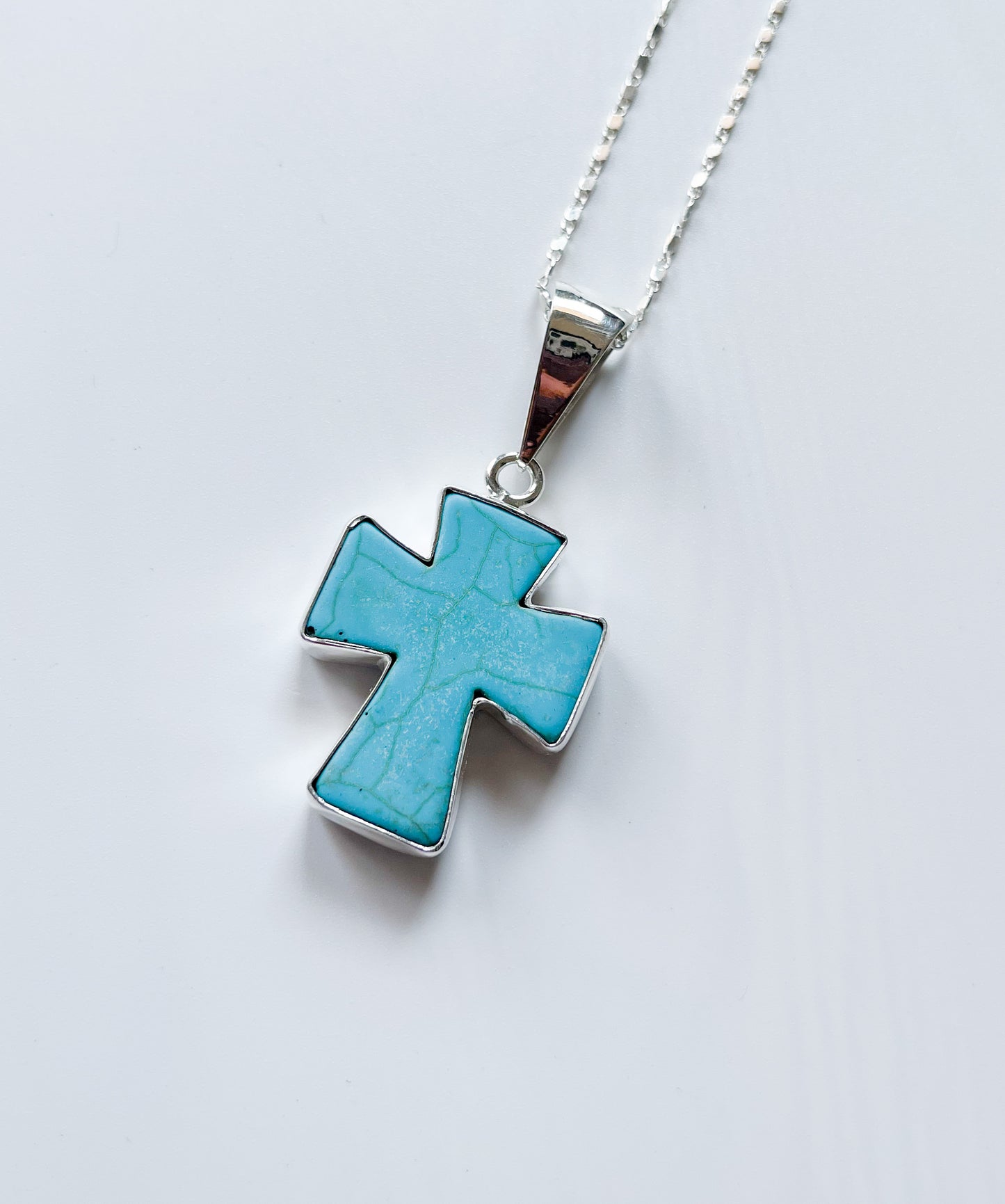 Blue Howlite Cross Pendant-Solid Sterling Silver