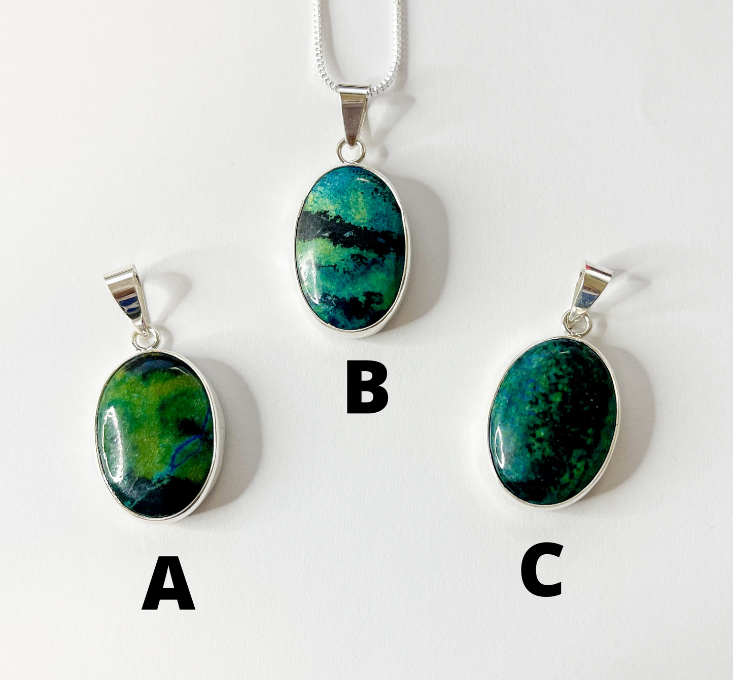 Chrysocolla Oval Pendant - Solid Sterling Silver
