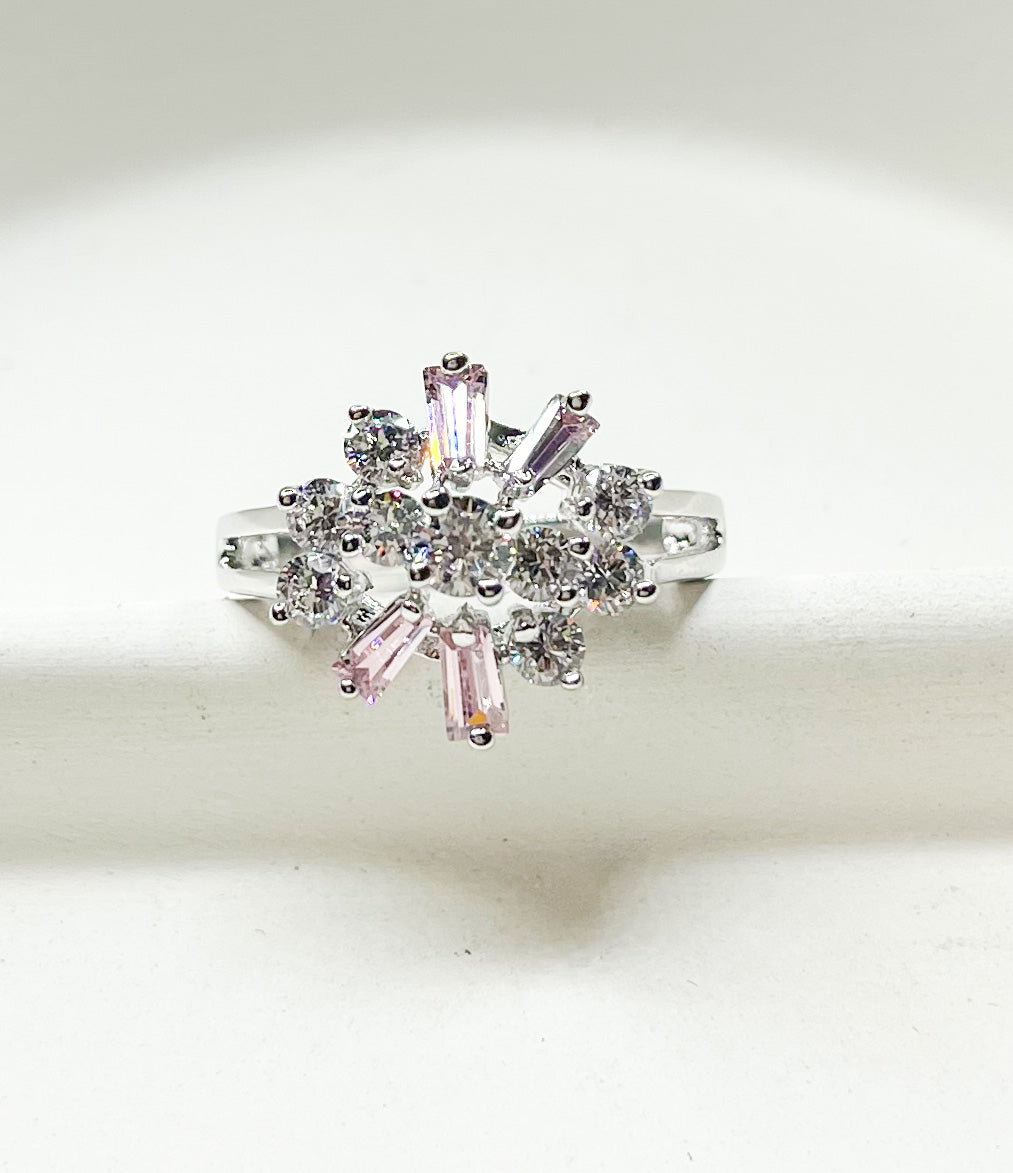 Pink Evil Eye CZ Sized Ring-Rhodium