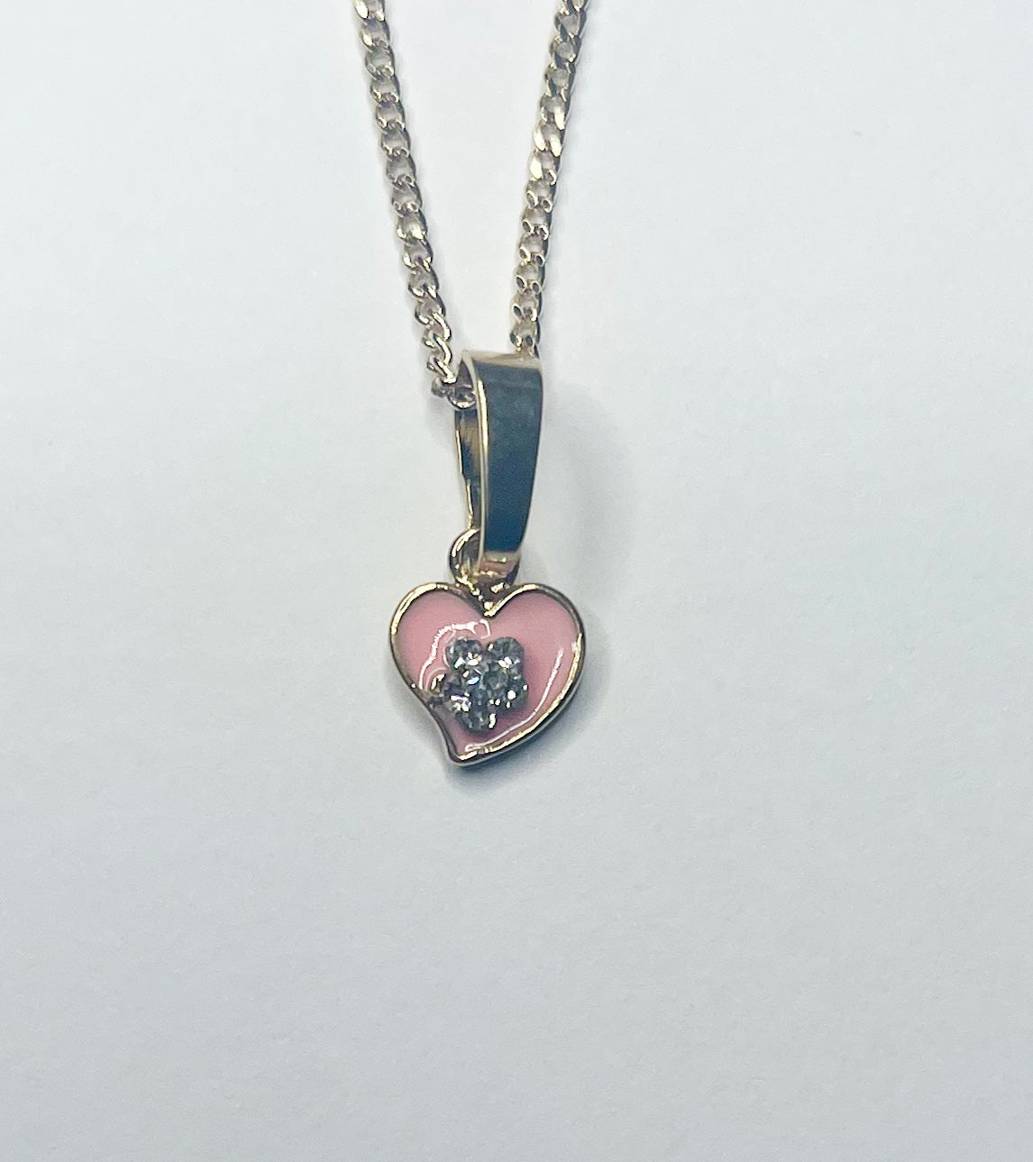 Pink Enamel Heart W CZ Pendant