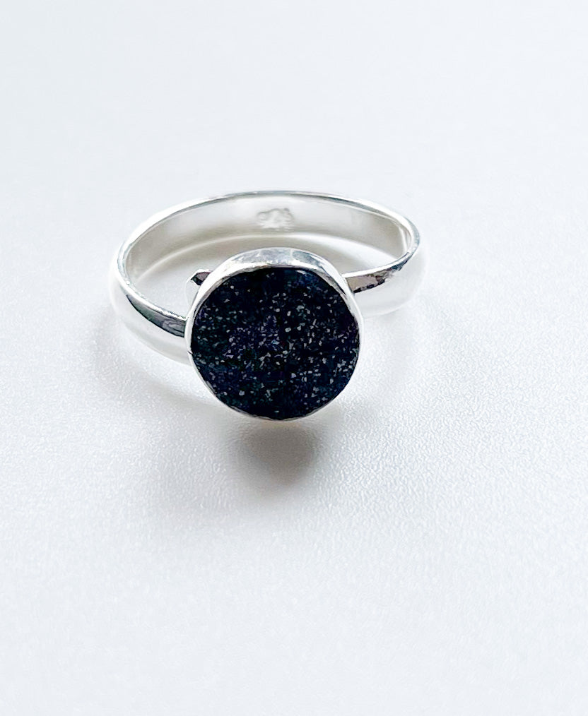 Dainty BLACK Druzy Ring- Sterling Silver