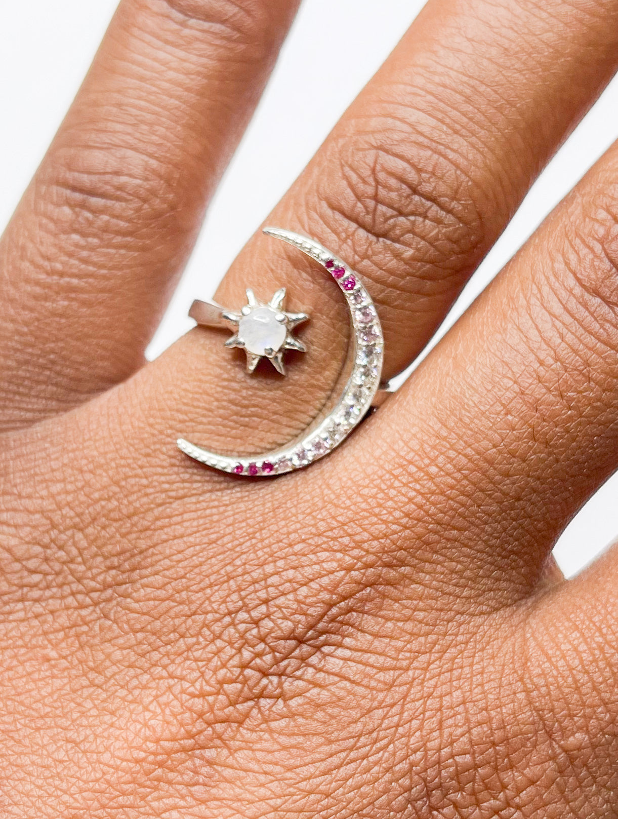 Moon W Star CZ Ring-Solid Sterling Silver