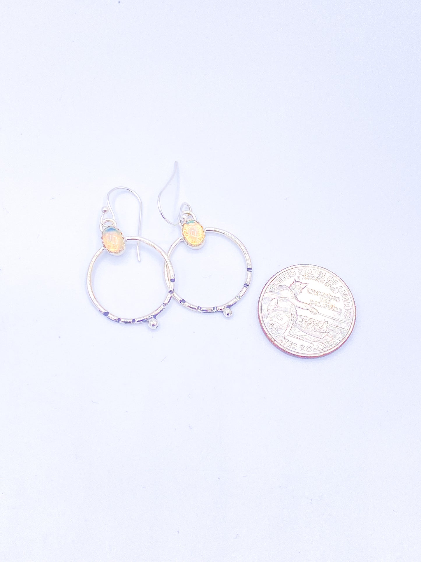Ethiopian Opal Circle Dangles - Solid Sterling Silver