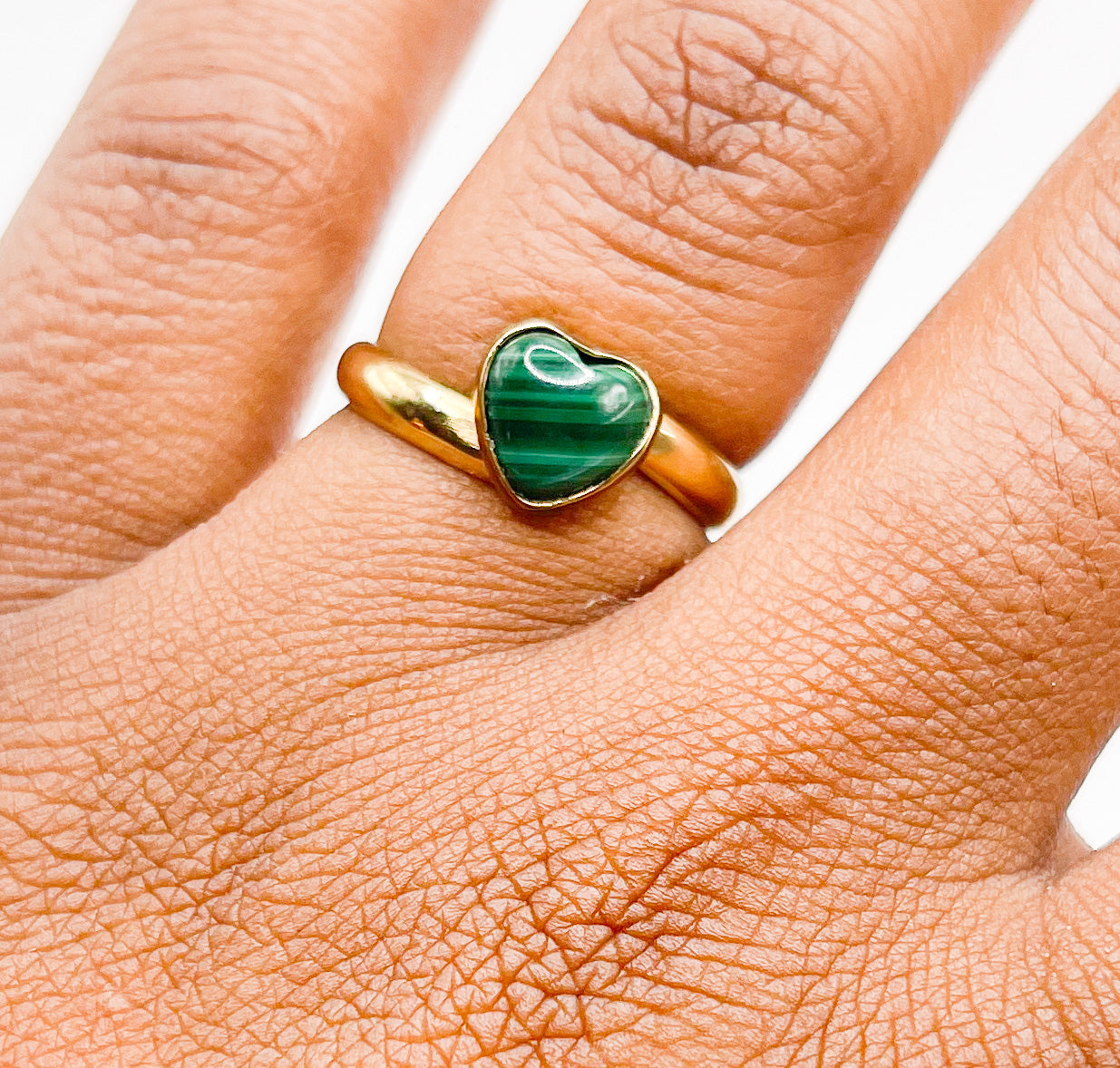 Dainty Malachite Heart ring- Alchemia
