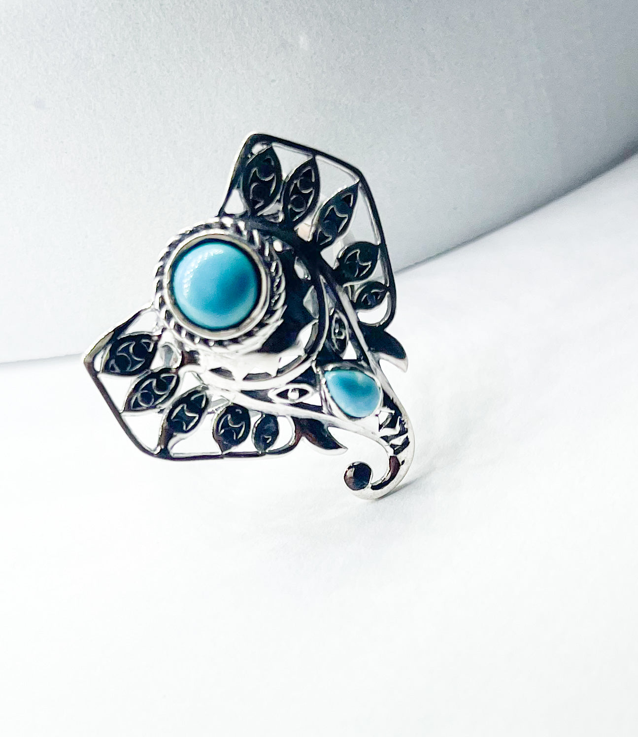 Turquoise Elephant Adjustable Ring-Solid Sterling Silver