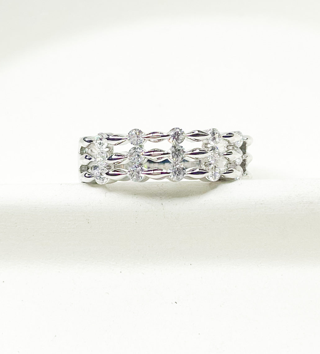 Tripple Layer CZ Sized Ring-Rhodium