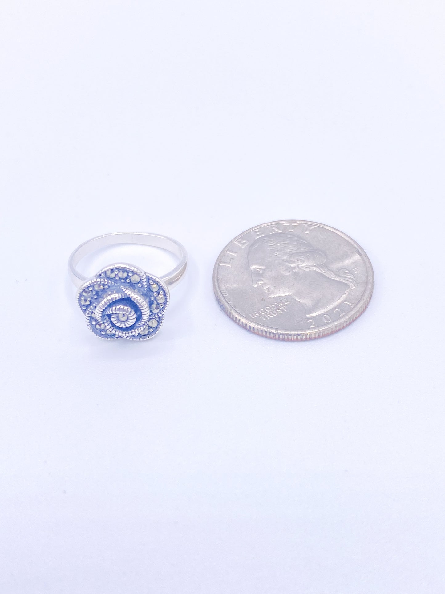 Marcacite Dainty Flower Ring - Solid Sterling Silver