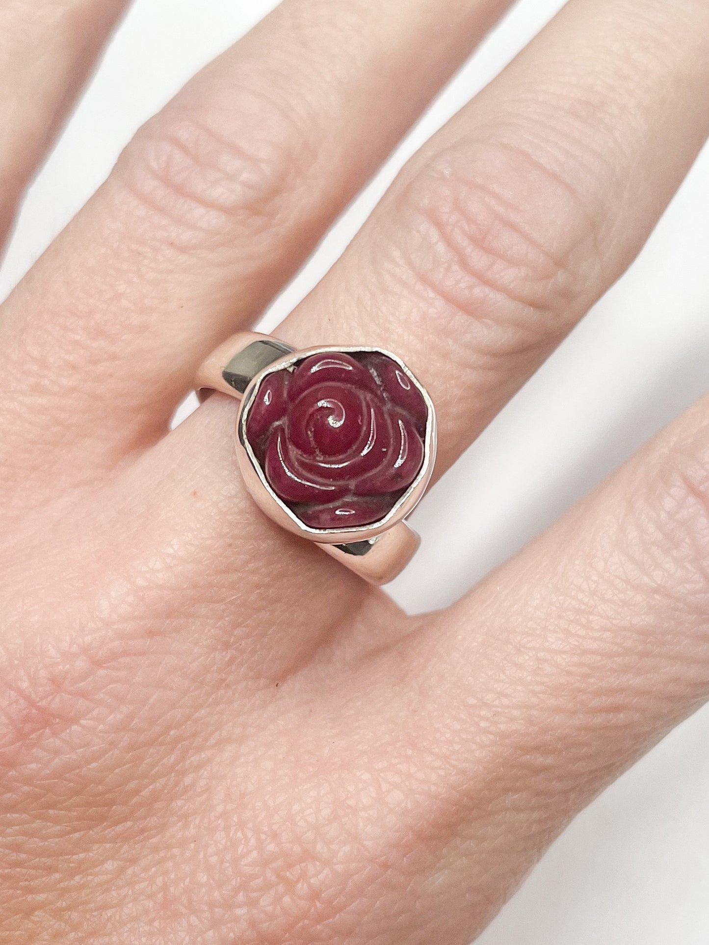 Ruby Quartz Rose Ring - Solid Sterling Silver