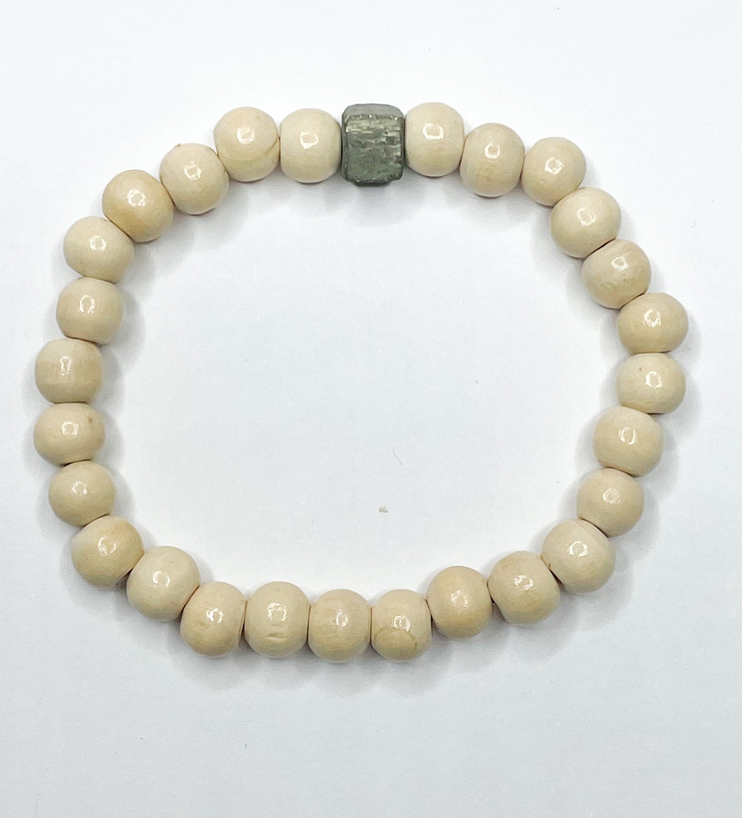 Light Wood & Pyrite Stretch Bracelet - 138