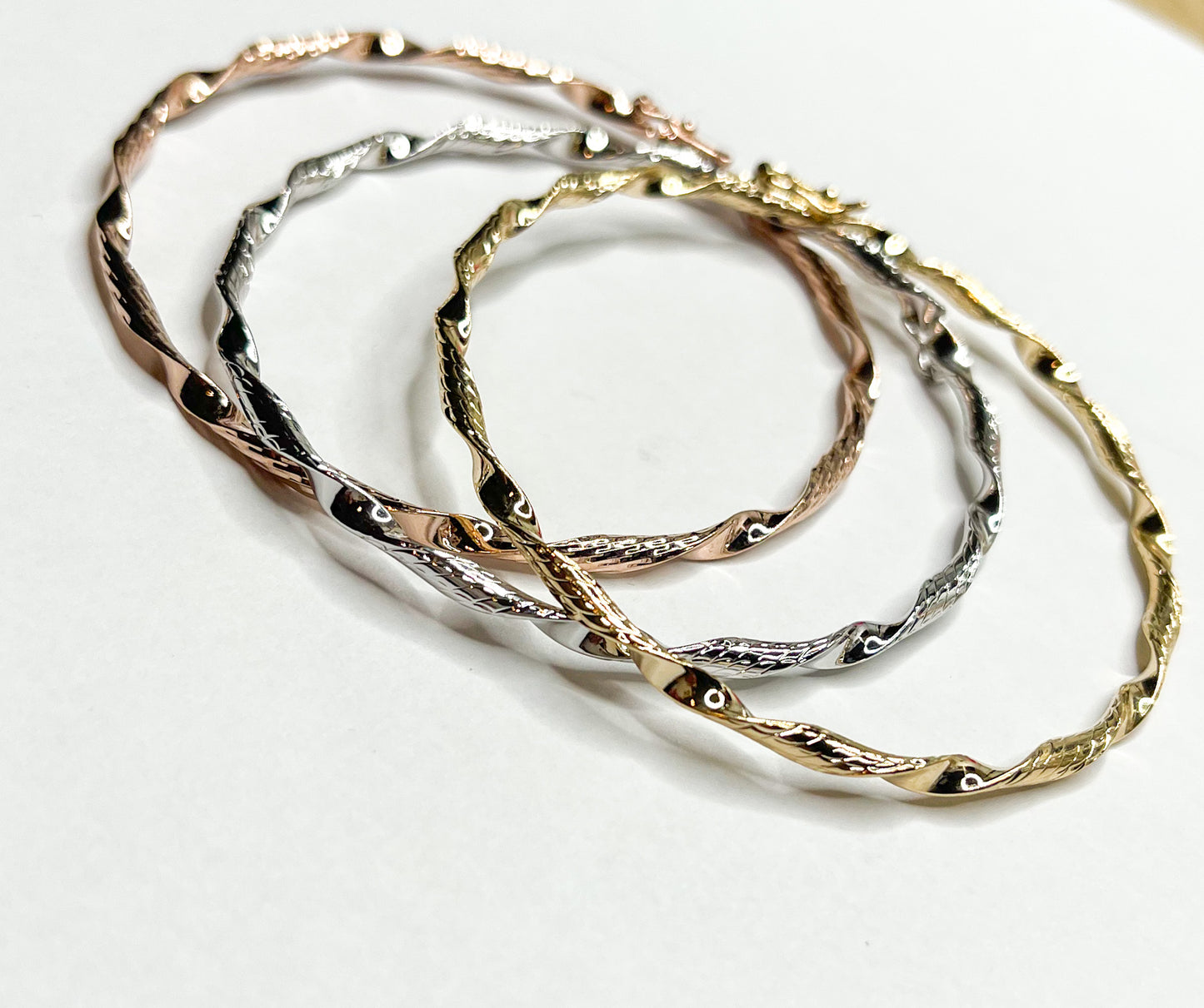 Tri Toned Bracelet Set-18k Gold Filled