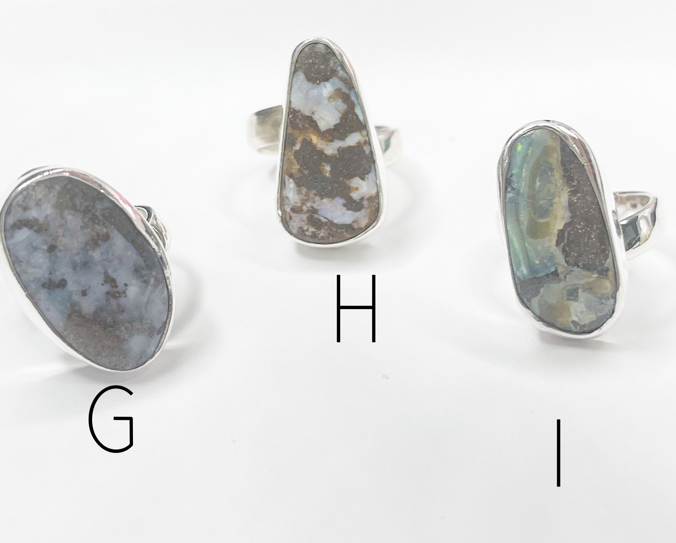 Mix of Boulder Opal Rings-Solid Sterling Silver